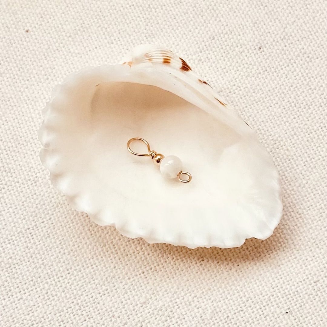 SU SUIS Charm - Mother of Pearl - White - 14k Gold Filled or Silver - Piece or Pair