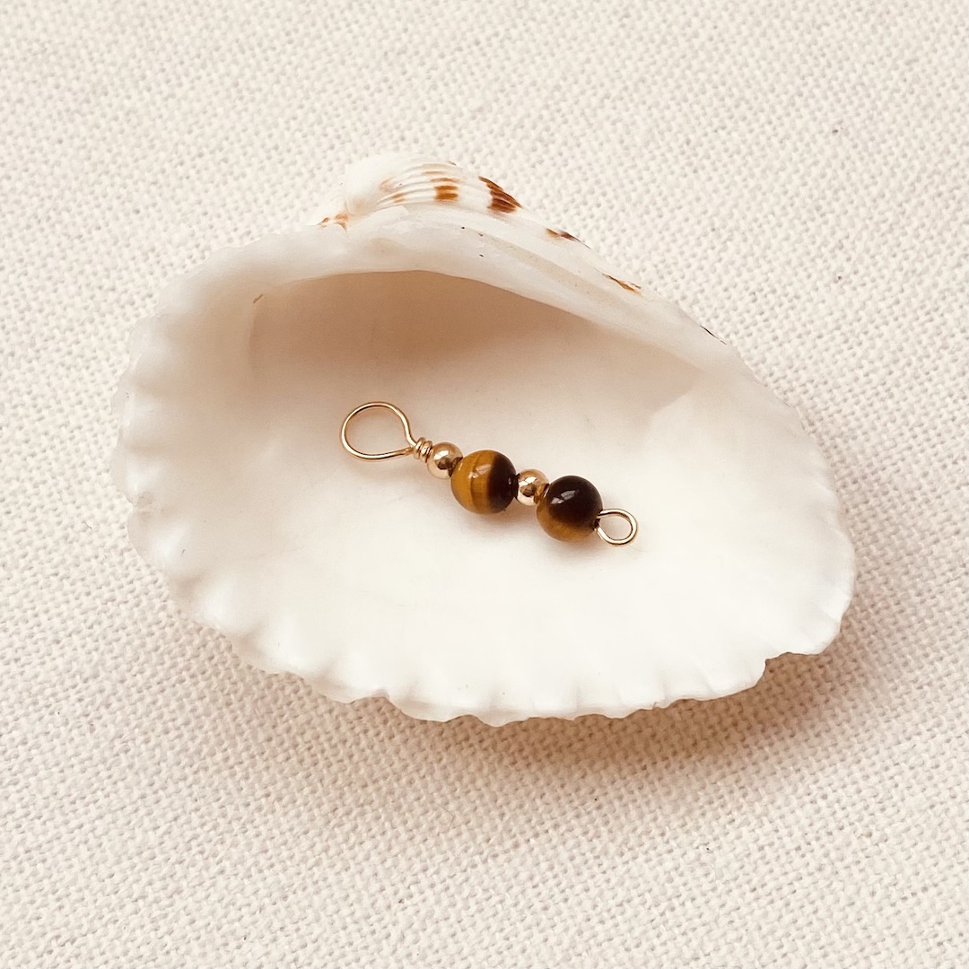 SU SUIS Charm - Tiger Eye Brown - 14k Gold Filled or Silver - Piece or Pair