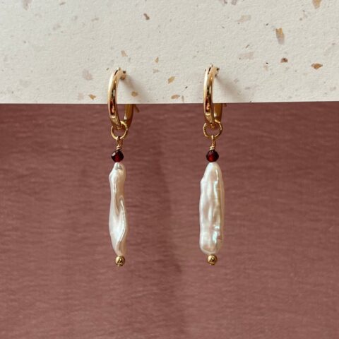 Magic Charm Earrings Pearl x Garnet • 14k Gold Filled • Pair • With hoops or Charms only