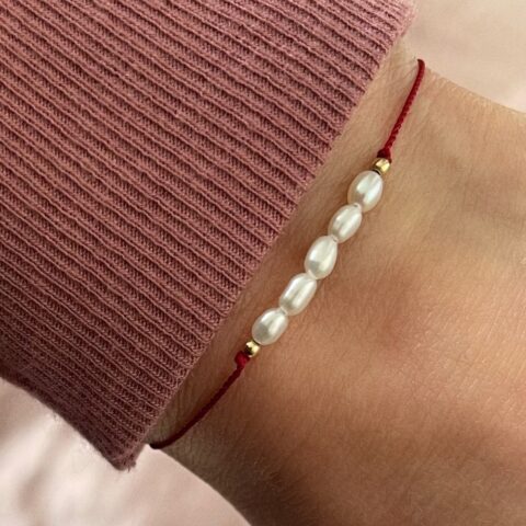 Pearl Bracelet Red • 14k Gold Filled • Adjustable