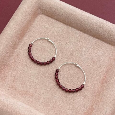 Gemstone Hoops Garnet 25 mm • 925 Sterling Silver • Pair