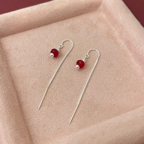 Threader Earrings Little Sparkle Red • 925 Sterling Silver • Pair