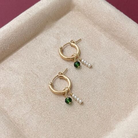 Magic Charm Earrings Pearls x Little Sparkle Green • 14k Gold Filled • Pair • With hoops or Charms only