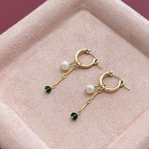 Magic Charm Earrings Pearl x Little Sparkle Green • 14k Gold Filled • Pair • With hoops or Charms Only