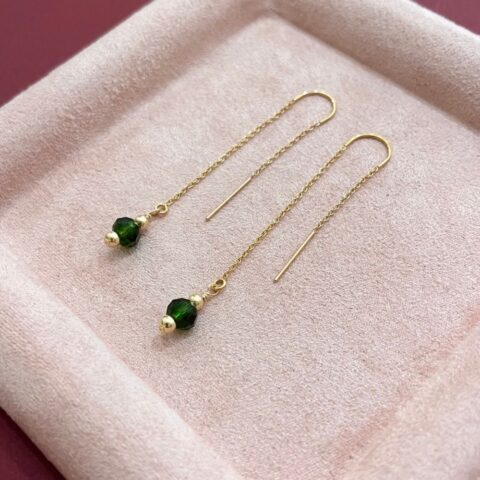Little Sparkle Threader Earrings Long Green • 14k Gold Filled • Pair
