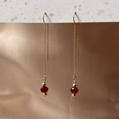 Little Sparkle Threader Earrings Long Red • 14k Gold Filled • Pair