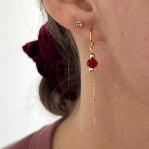 Little Sparkle Threader Earrings Red • 14k Gold Filled • Pair
